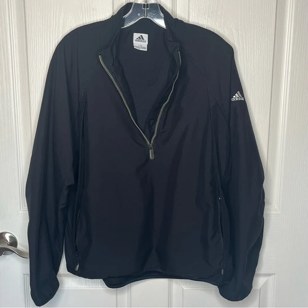 Adidas Black Quarter Zip Pullover ClimaShell Windbreaker Jacket Mens Sz L